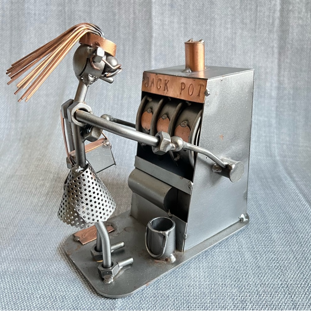 BogArt Metal Sculpture Handmade Recycled Nuts and Bolts Casino Theme Art Decor